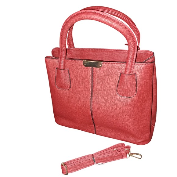 NWT- Beautiful-Elegant-Classic Matte Red Vegan Leather Top handle or Crossbody - Picture 1 of 6
